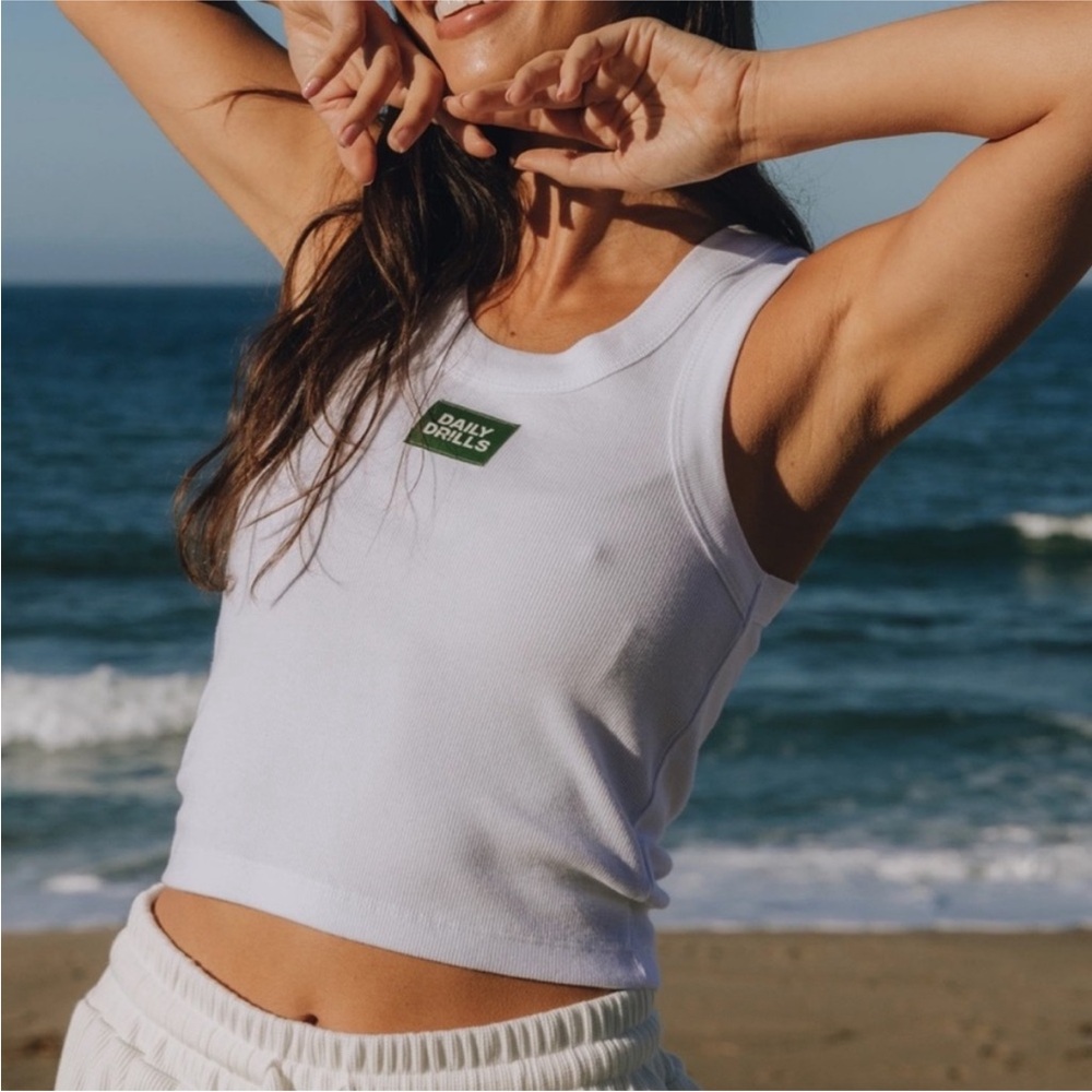 Daily Drills White logo ribbed tank size XS/S.